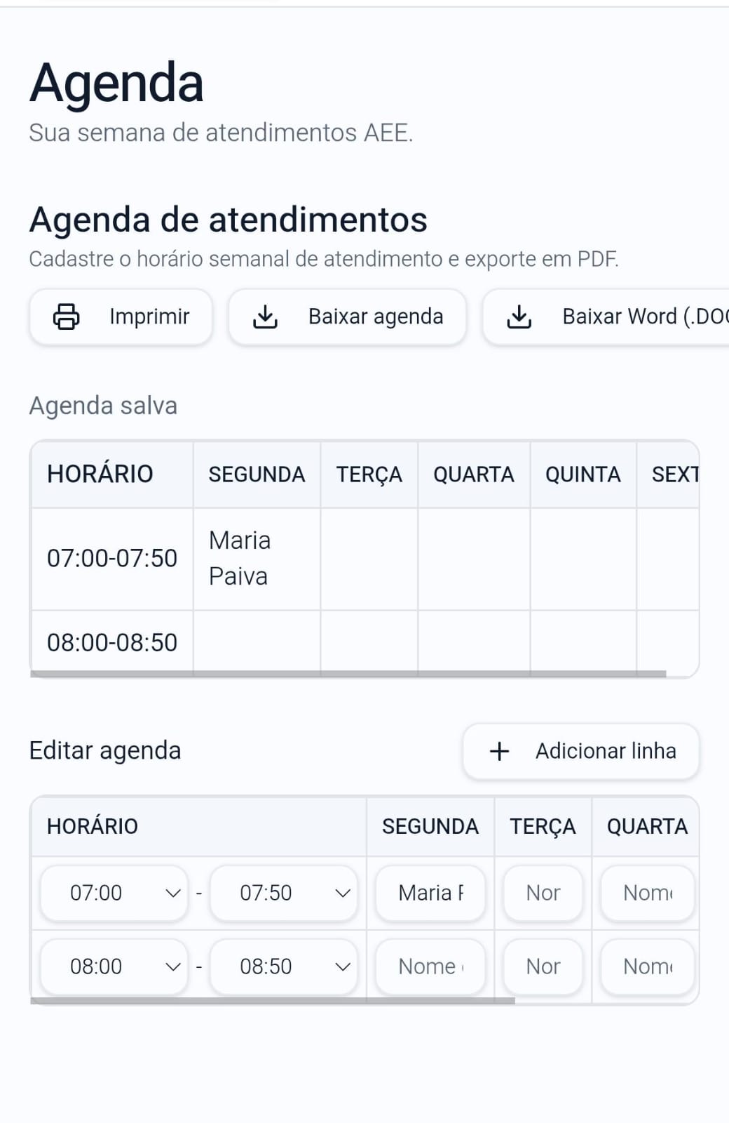 Agenda de atendimentos