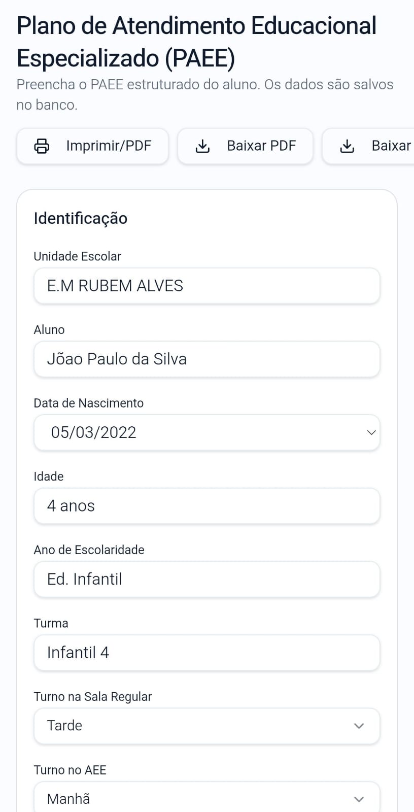 Plano de Atendimento (PAEE)